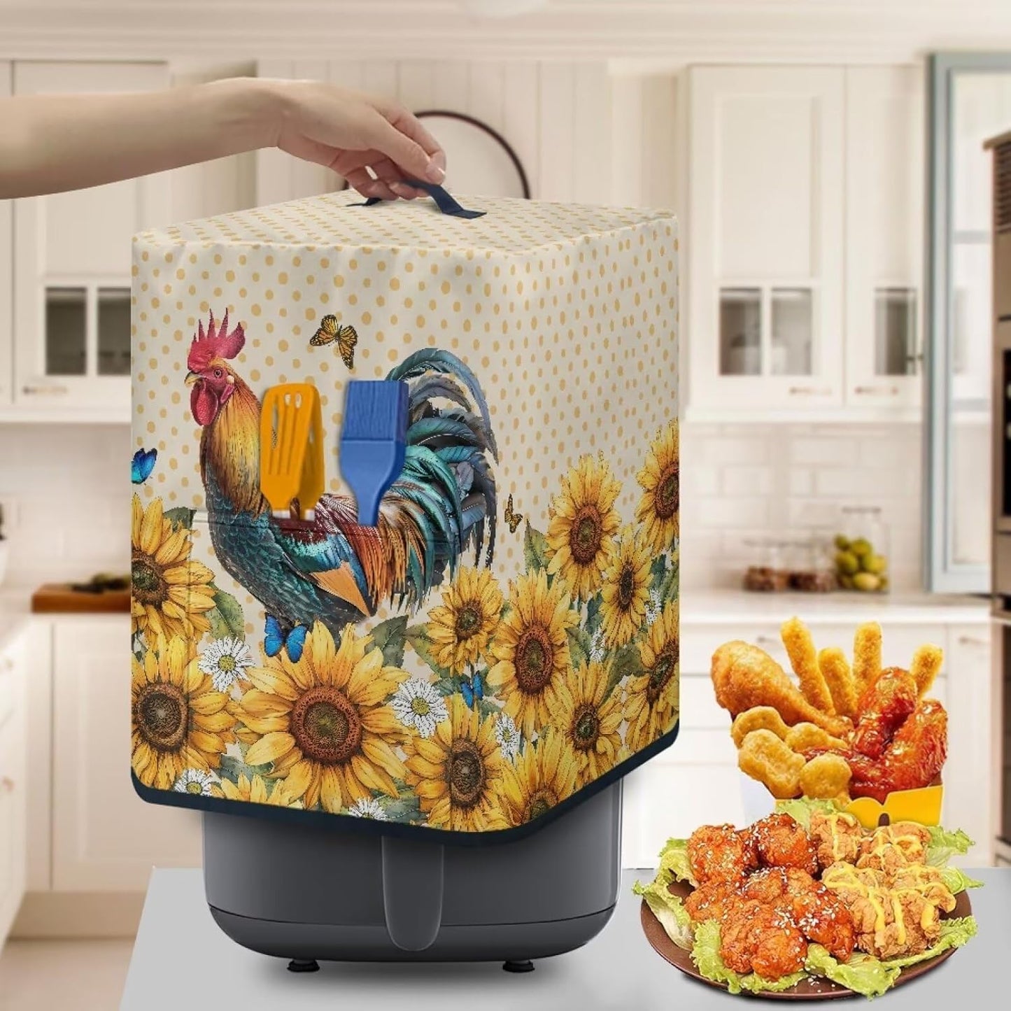 Dust Cover with Pocket for Air Fryer Oven, Protective Dust-Proof Stain Resistant Cover, Easy to Clean, Rooster
