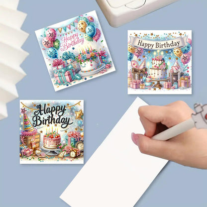 DIY Diamond Greeting Cards Set, 5D DIY Diamond Art Painting Festival Style Greeting Card, DIY Christmas Card Making Kits for Family Friends Handmade Gift-#28-Birthday