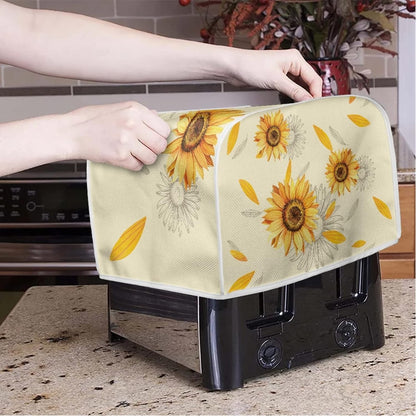 Sunflowers Toaster Cover, 4 Slice Appliance Dust Cover, Flower Theme Kitchen Small Appliance Covers, Fits Long Slot