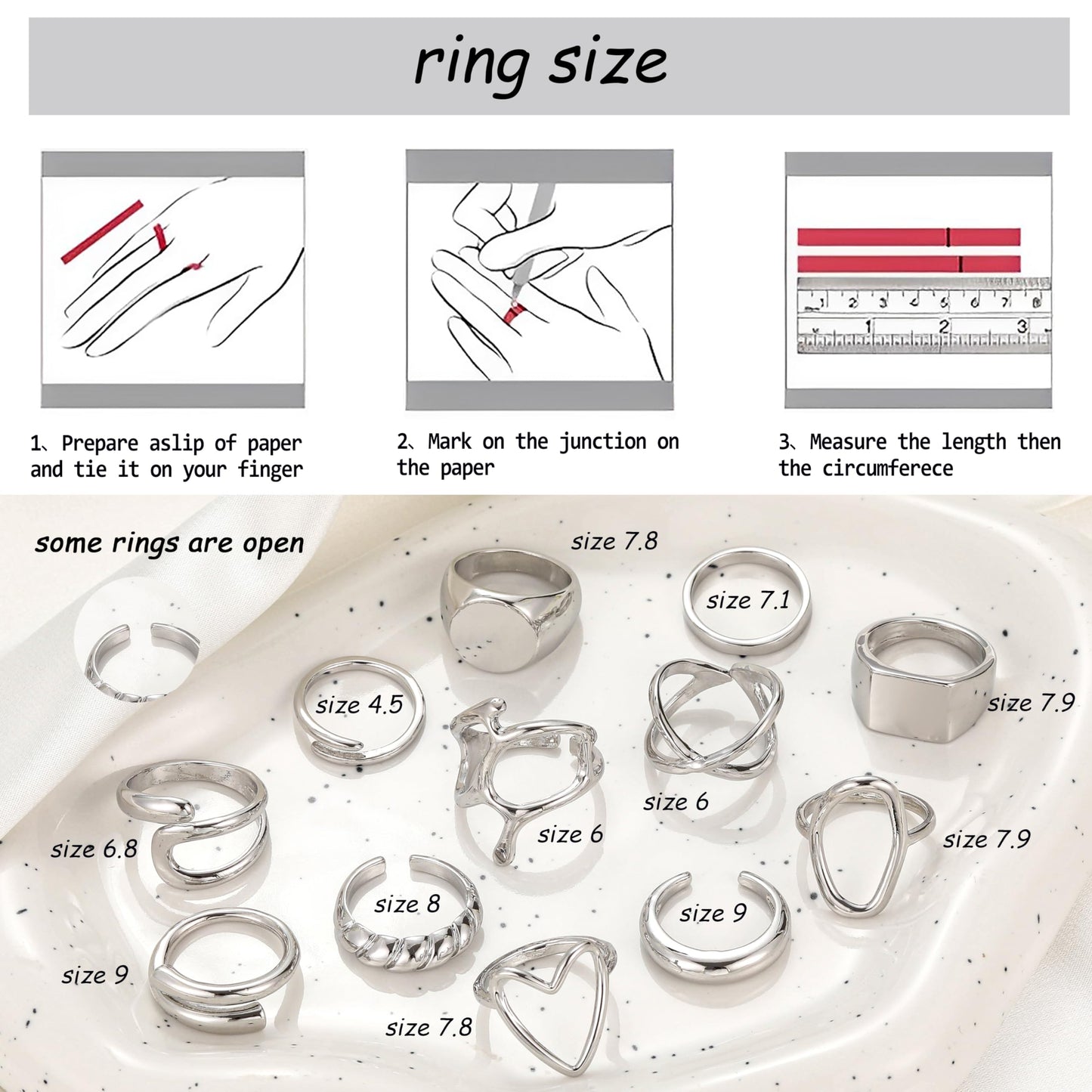 FAXHION 12PCS Gold Stackable Rings Set for Women, 18K Gold Plated Open Stacking Knuckle Ring, Adjustable Chunky Signet Band Statement Ring for Gift