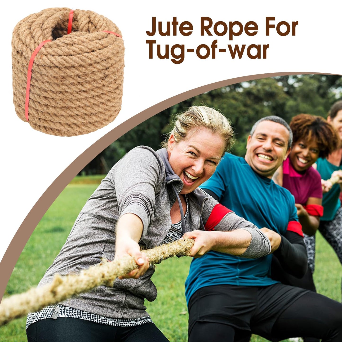 Jute Rope (1 in X 100 ft), 25mm Thick Twisted Manila Ropes,Tug of War Rope,Thick Ropes Natural Heavy Duty Hemp Rope for Swing Bed, Crafts, Railing, Tug of War, Home Decorating (25mm, 100FT)