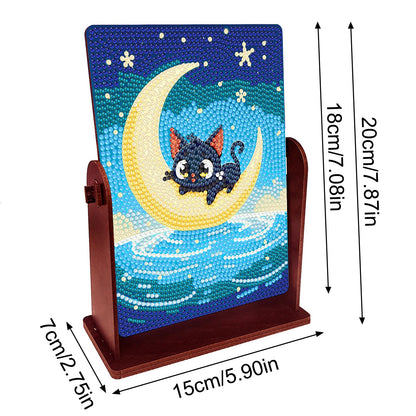 pigpigboss Black Cat Diamond Painting Rotate Mirror Kit, 5D DIY Crystal Drill Moon Cat Diamond Art Dots Makeup Mirror for Adult Beginner Home Office Desktop Decor