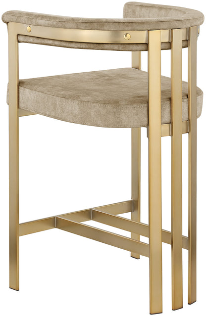 Meridian Furniture 596Beige-C Marcello Collection Modern | Contemporary Velvet Upholstered Counter Height Stool with Brushed Brass Iron Frame, 22.5" W x 20" D x 35.5" H, Beige, Set of 2