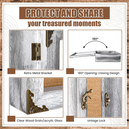 Cinnvoice 11x14 Inch Shadow Box Depth 4.7in Shadow Boxes Display Cases with Cork Board Backing Rustic Burnt Wood Box for Flowers Bouquet Wedding Picture Photo and Keepsake(Grey)