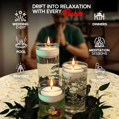 Candle Charisma White Floating Candles 3 Inch (Set of 36) – 8-Hour Dripless, Smokeless Burn with Natural Flickering Flame – Perfect for Weddings, Centerpieces, Pool Nights & Special Events