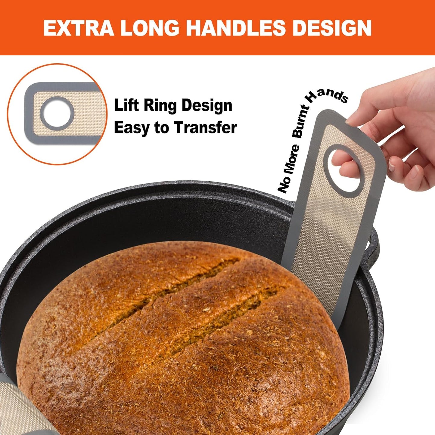 3 Size Sourdough Silicone Bread Sling, Non-Stick & Easy Clean Reusable Baking Mat for Dutch Oven