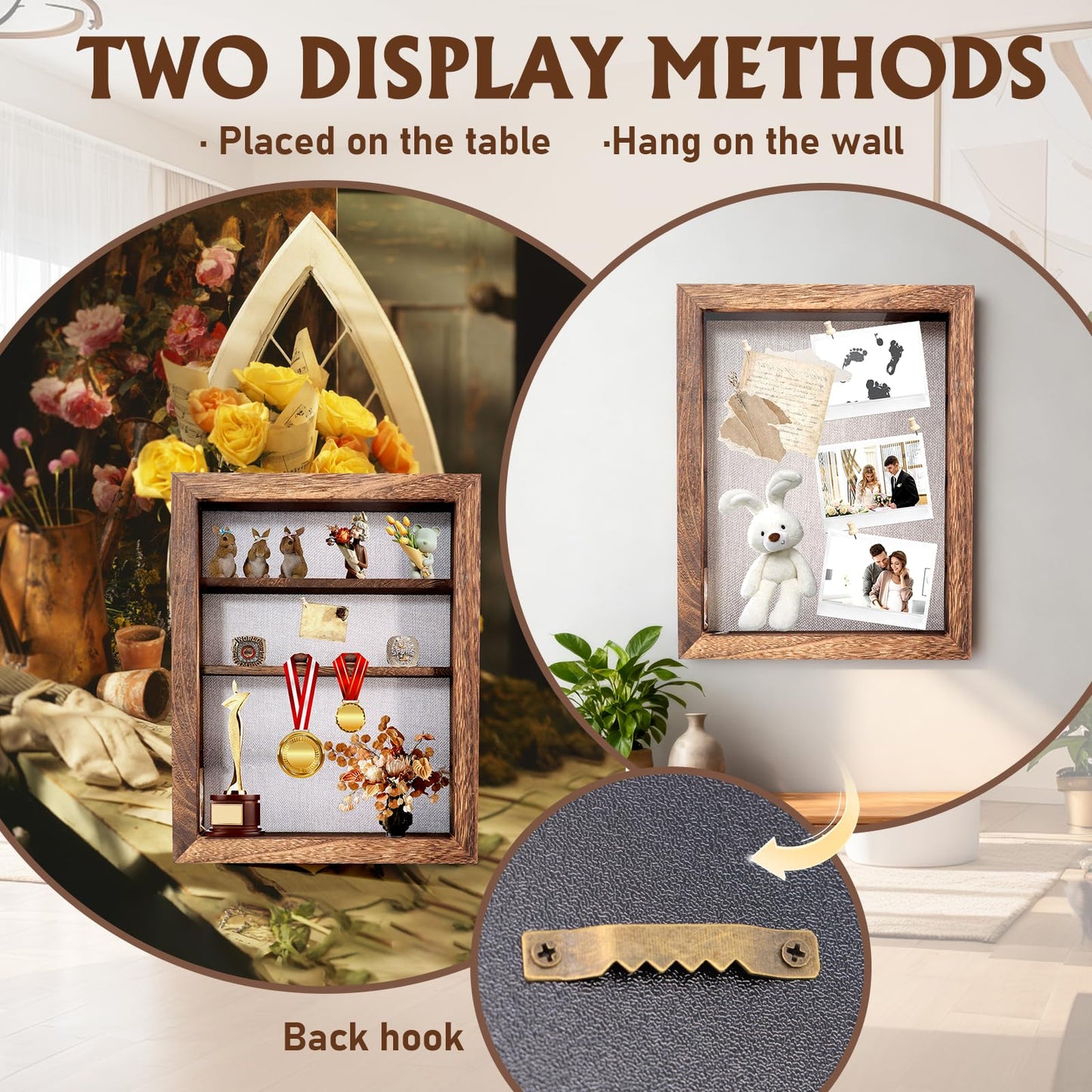Shadow Box 14x11 Brown Picture Frames Display Cases with LED Light,Memory Keepsakes Boxes with 4 Removable Trinket Shelf,for Anniversary Wedding Baby Graduates Memorial Collect Deep Brown