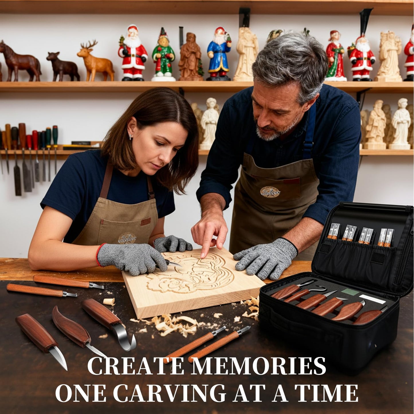 YOYUPETA Wood Carving Kit, 32-Piece Professional Whittling & Carving Tool Set with Walnut Handle Knives, Detail Gouges, Sharpening Stone, Strop, Basswood Blanks and Gloves for Adult Hobbyists & Craft