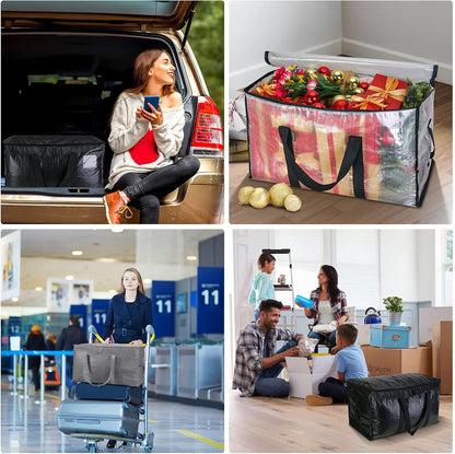 BALEINE 6-Pack Oversized Moving Bags - Heavy-Duty Storage Totes with Reinforced Handles | Black