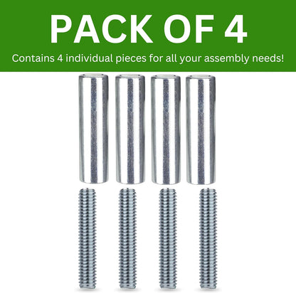 Spare Hardware Parts Bed Frame Set, Long Round Coupling Nut Sleeve and Threaded Rod, Pack of 4 Each