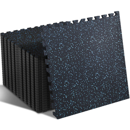 SUPERJARE 0.4'' Thick 36 Pcs 144 Sq Ft Rubber Top Exercise Equipment Mats, High Density EVA Foam Mats with Rubber Top, Interlocking Gym Flooring for Home Gym, Protective Workout Mat, Black/Grey