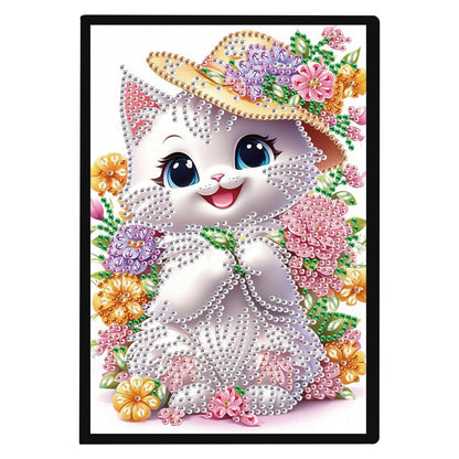 SHEGZHUC Diamond Painting Notebook Journal A5 Blank 14.5x21cm/5.7×8.26in Diamond Painting Composition Journaling Notebooks Notepad Sketchbook Diary Special Drills Girls Gifts || Cat Animal Flowers