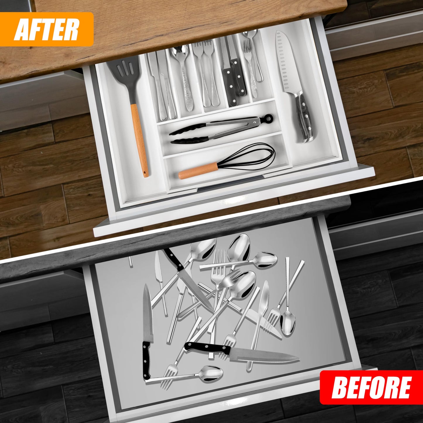 Kitchen Silverware Drawer Organizer and Storage Cabinet Utensil Rack Bathroom Counter Vanity Extra Large Big Cooking Drawer Organizers Countertop Pantry Storage Cabinet Best Kitchen Must Haves 2025
