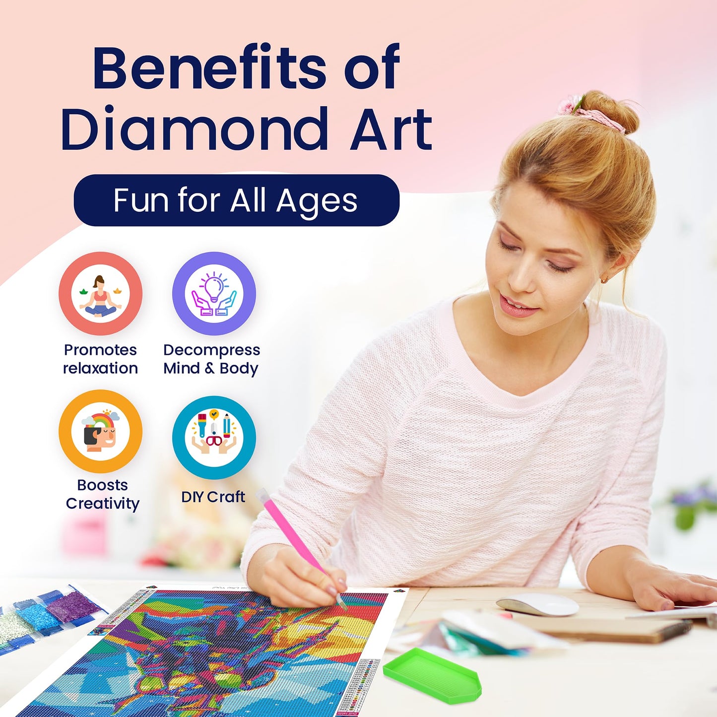 Modern Merch Star Wars Diamond Art Kits for Adults, Mandalorian and Baby Yoda 5D Diamond Painting for Adults, DIY Star Wars Wall Art, Cross Stitch Gem Art, Full Round Drill 12x16in