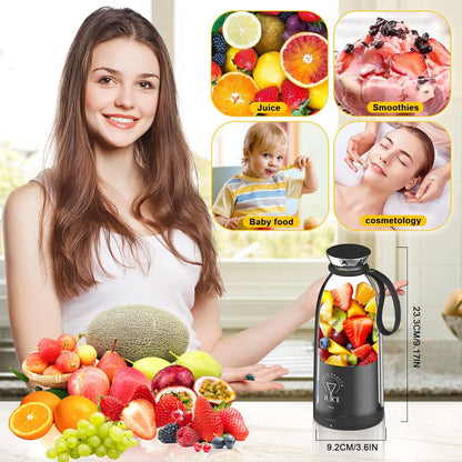 Portable Blender, 500ML Personal Blender for Shakes and Smoothies, USB Rechargeable with Six Blades for Travel