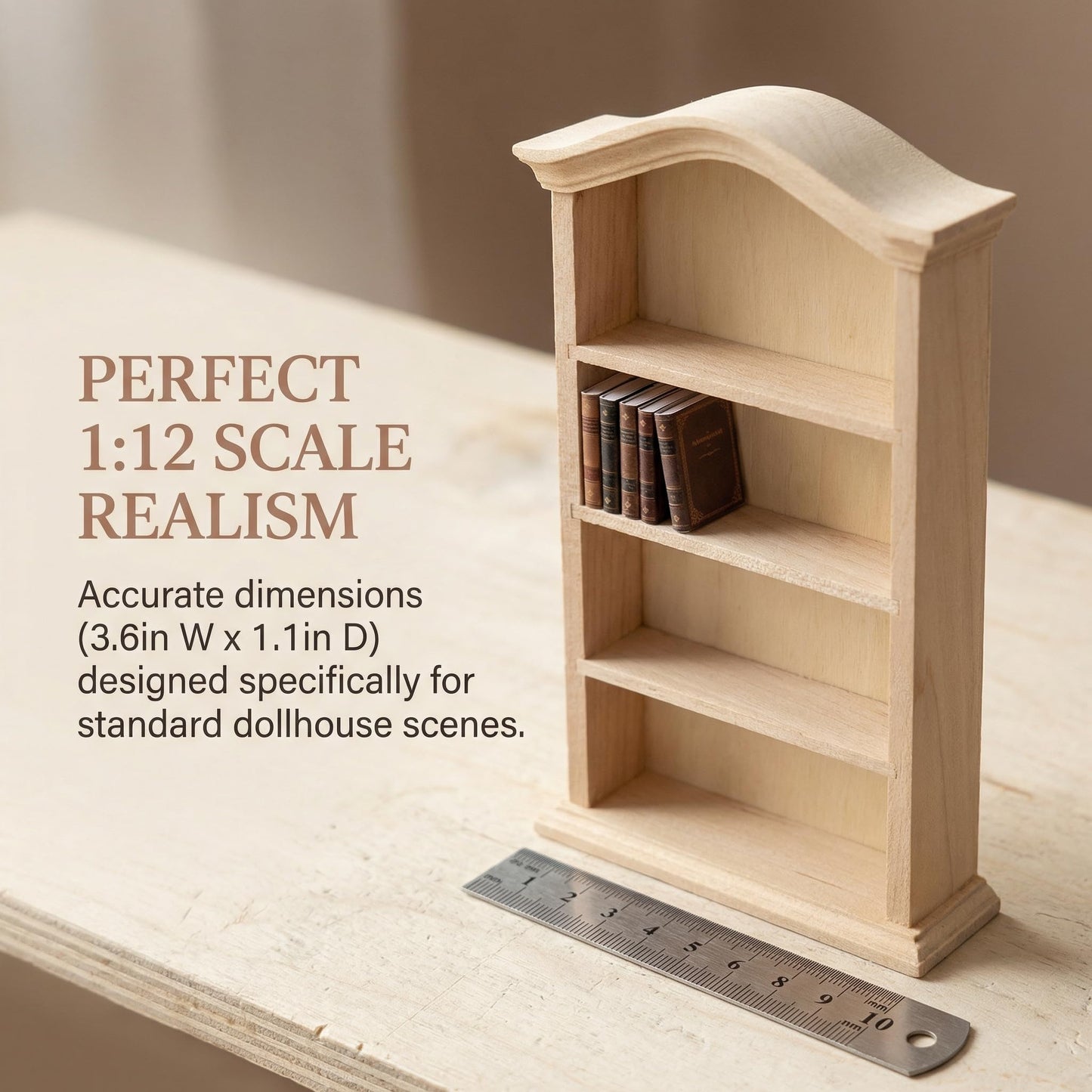 Dollhouse Wooden Bookshelf, 1/12 Mini Furniture Doll Display Case Miniature Cabinet Shelf Fairy Scene Bookcase Dollhouse Accessories