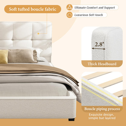 Christopher Knight Home Cordo King Size Bed, Velvet Upholstered Platform Bed, Wooden Slats Panel Support, Tufted Square Corners Haedboard, No Box Spring Needed, Easy Assembly, Beige
