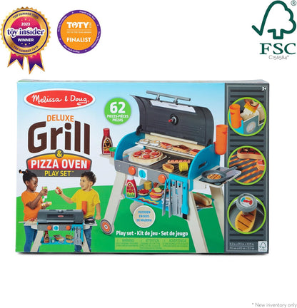 Melissa & Doug Deluxe Wooden Barbecue Grill & Smoker | Kids Play Kitchen Set with Toy Food - FSC Certified