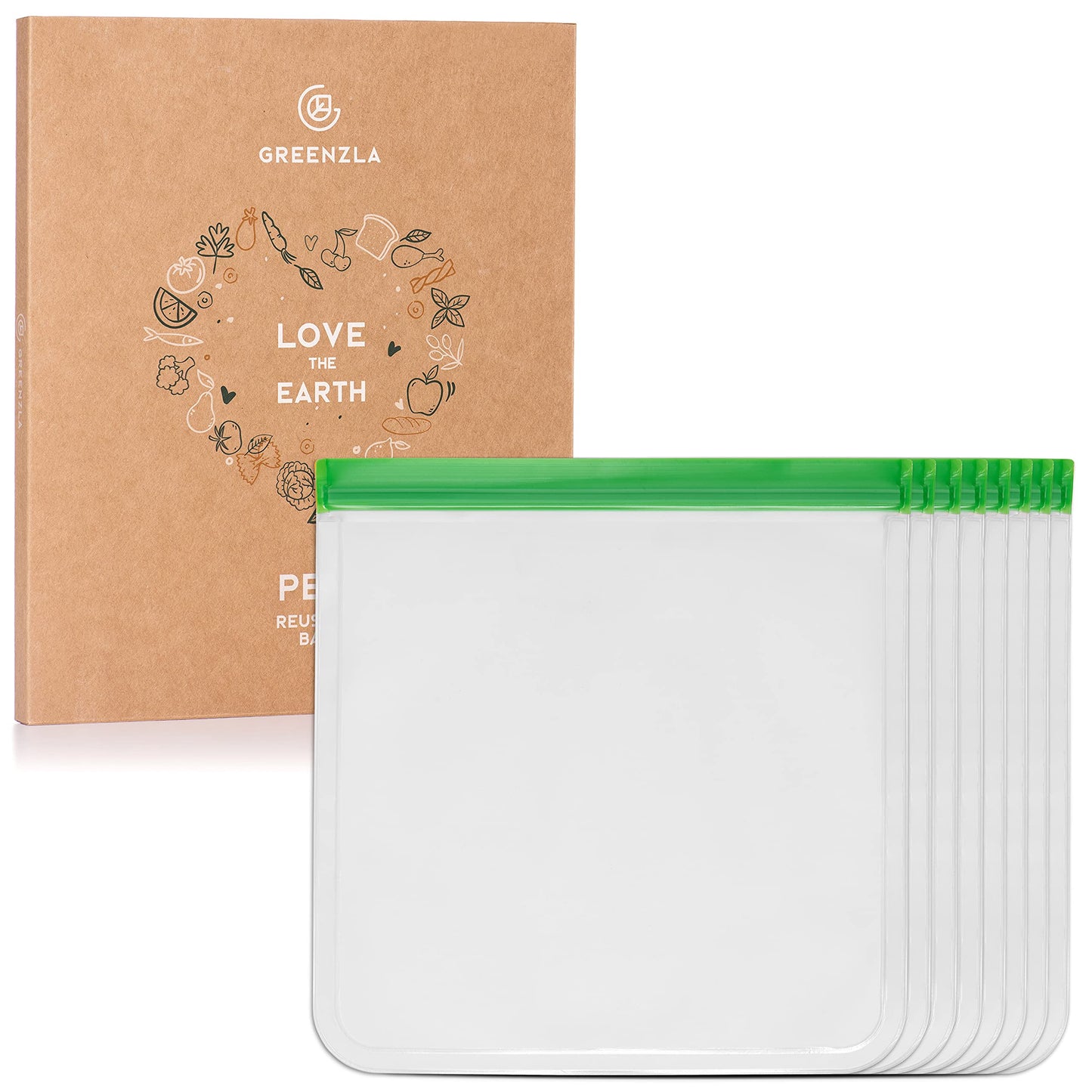 Greenzla Reusable Food Storage Bags - 12 Pack BPA-Free, Extra Thick, Leakproof Freezer & Lunch Carriers; 4 Gallon, Sandwich & Snack Options - Reusable Lunch Bags