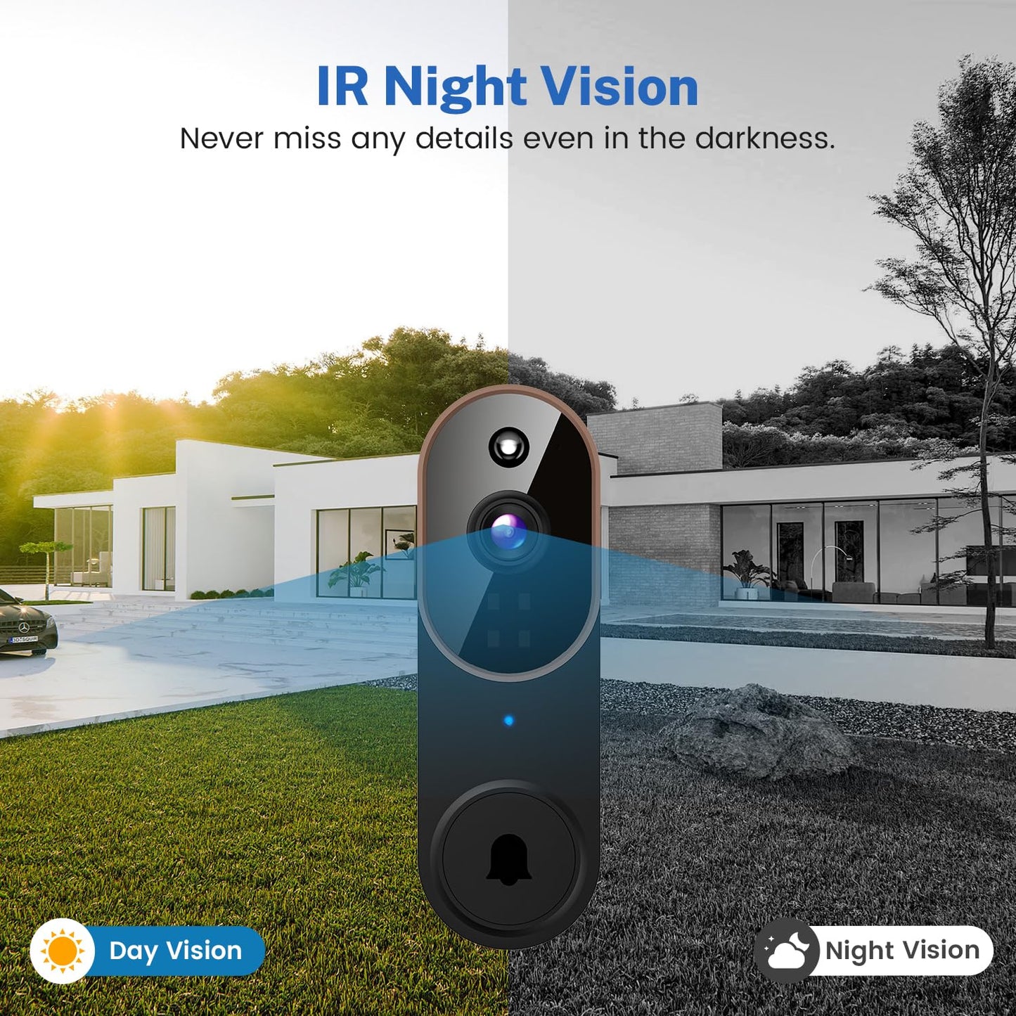 Orbitell Wireless Wi-Fi Video Doorbell Camera with Two Way Audio, AI Motion Detection, Night Vision and Cloud Storage, 2.4G Wi-Fi only