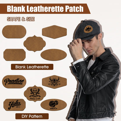 BUVKHMX 5 Pack Blank Laser Engravable Leatherette Sheets/Faux Leather Hat Patches for Laser Engraving with Heat Press Adhesive, Cut to Any Size & Shape for DIY Craft Material (Khaki)