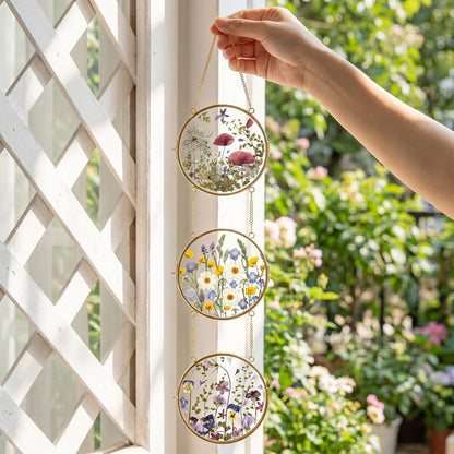 FOCHIER F Pressed Flower Frames with Tweezers,Wall Hanging Double Glass Frames with Metal Chain for Pressed Dried Flowers,Gold Picture Frame with Plants Golden Tabletop Décor, Horizontal and Vertical