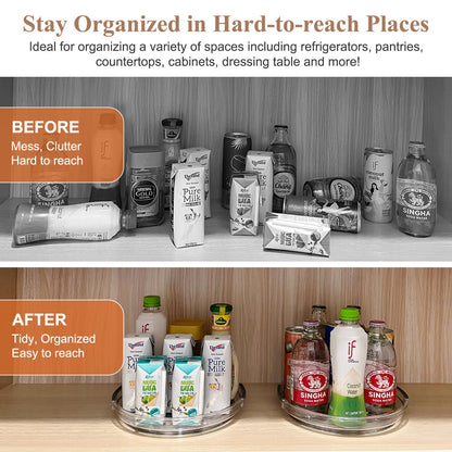 Clear Lazy Susan Organizer Turntable for Cabinet Table Top, 9.25 Inch 2 Pack 360 Rotating Spinning Makeup Organizer for Vanity, Kitchen Storage Rack Heavy-Duty Pantry Spices Tray Countertop Organizer