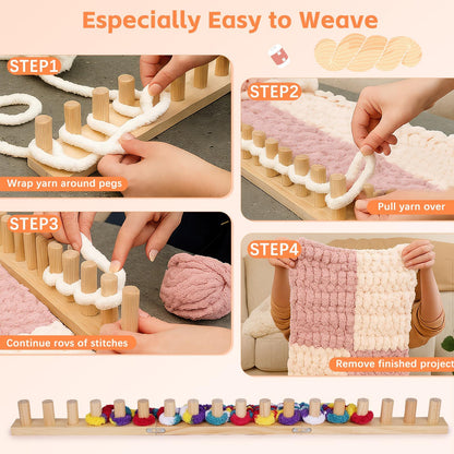 PHENNFUSION Chunky Blanket Loom for DIY Throw Blankets, 61.4" Wooden Loom Frame Adjustable Size Foldable Portable Hand Knitting Yarn Chunky,No Needles Required,Beginner Friendly Yarn Craft