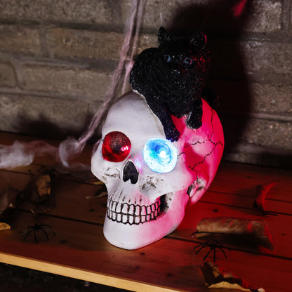 Yiosax Skull and Black Cat Halloween Decor, White, Yiosax-Halloween01