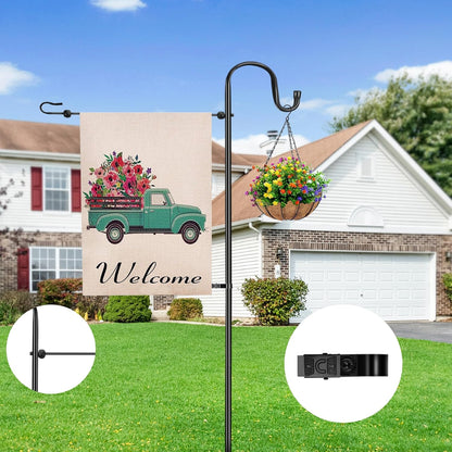 Skiennix Garden Flag Stand - Heavy Duty Holder for 12x18 Flags | 46-Inch Shepherd Hook for Patio & Yard Decor