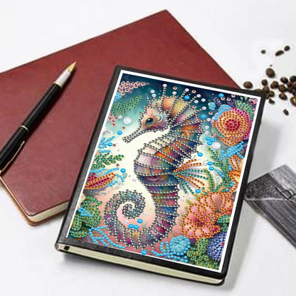 JISHSHAY Diamond Art Notebook Journal Diamond Painting Note Book Gem Art Sketchbook Gem Painting Diary Mosaic Kits for Adults Blank Notebook with Special Shaped 14.5×21cm/5.7×8.26in Sea Horse
