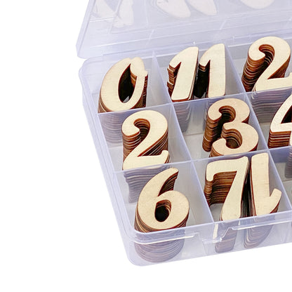 2 Inch 196 Pieces Wooden Numbers Unfinished Wood Numbers 0-9 for Crafts,with Sorting Grid Organizer