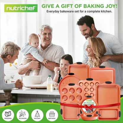 NutriChef 10-Piece Nonstick Baking Pans Set – Bakeware Sets for Cookies, Cakes, & Roasting - Bakeware Includes Cookie Sheet, Muffin Pan, Cake Pan, & Pizza Pans