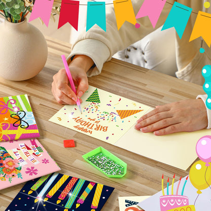 Saillong 12 Pack Happy Birthday Diamond Painting Greeting Card Kits DIY Diamond Art Cards with Envelopes Birthday Cake 5d Rhinestones Painting Kits for Adults DIY Crafts Family Friend Birthday Gifts