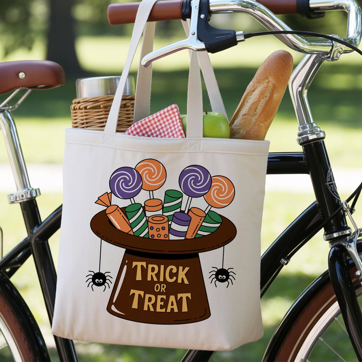 LRYBUD Halloween Tote Bag Hat Trick or Treat for Women Canvas Womens Work Tote Bag Gifts