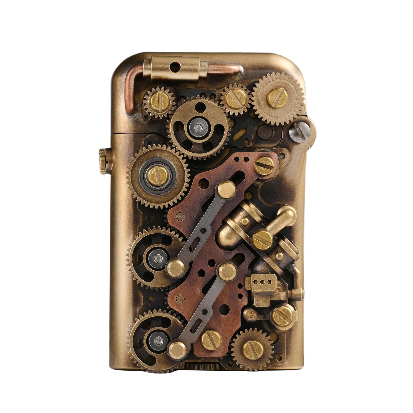 Classic Retro Automatic Ejection Steampunk Kerosene Lighter, Brass, Flint, Grinding Wheel, Gear, Linkage, Mechanical, Complex, Collectible, Men's Gift, Thorens Steampunk-Twin Torque (Bottom-Fill)
