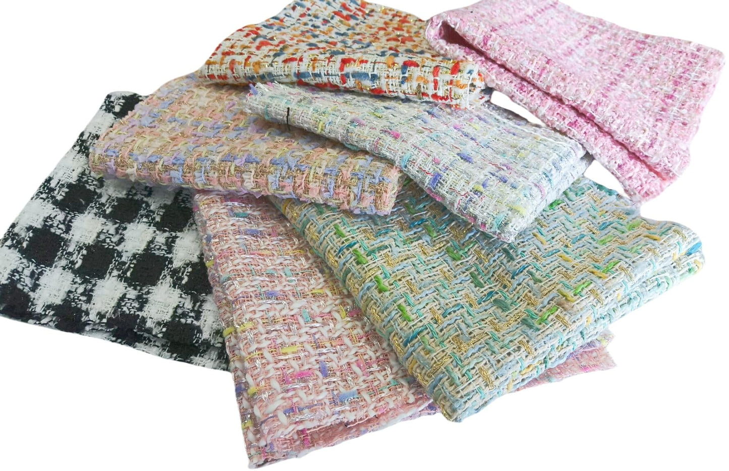 7pcs 12X12 Inches Metallic Thread Tweed Fabric Craft Bundle Squares Patchwork DIY Handmade Material Set Bundle Home Crafts Sewing Scrapbooking Quilting