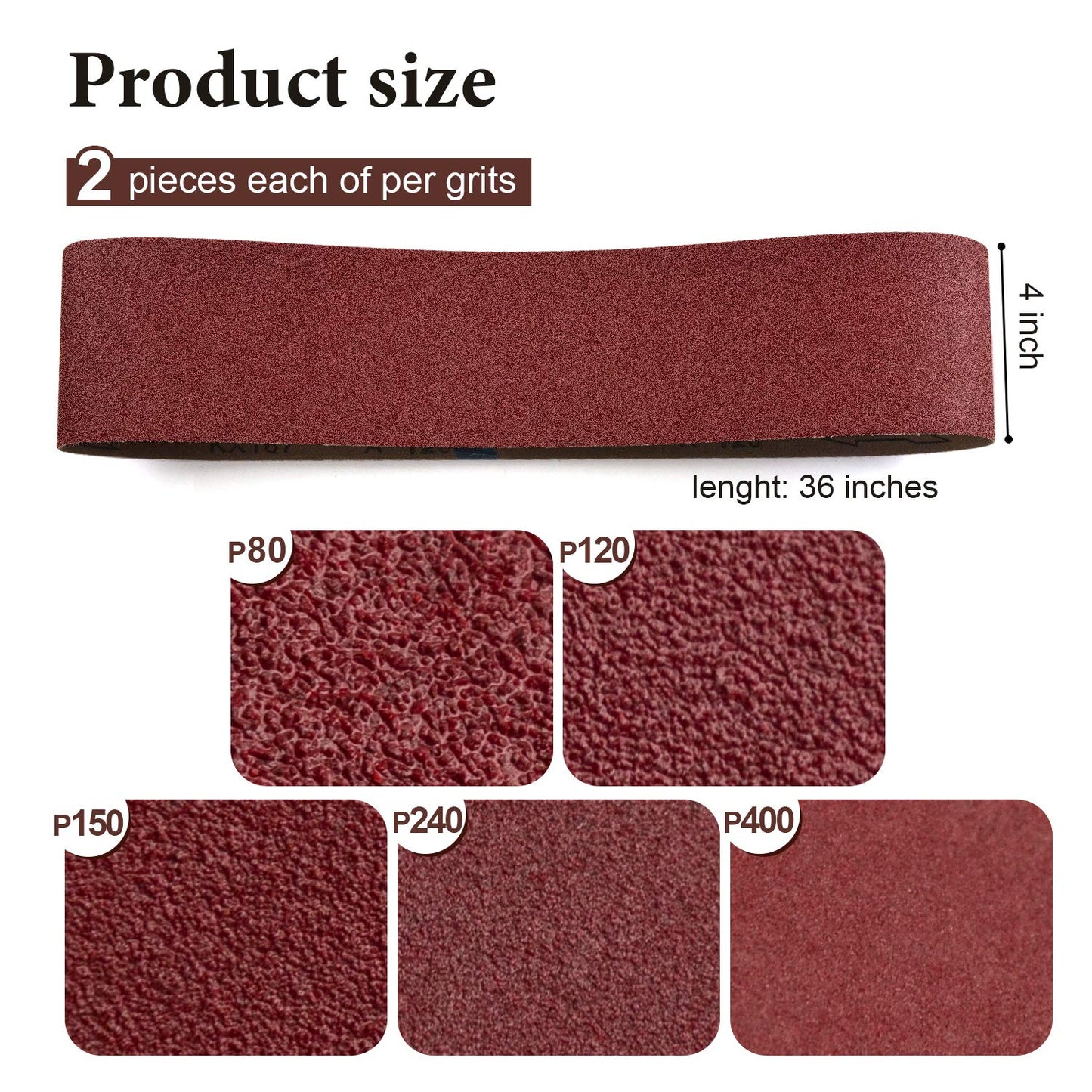 Sanding Belts and Sanding Discs Set for Power Combination Disc & Belt Sander 10 PCS 4 x 36” Aluminum Oxide Sanding Belts and 12 PCS 6” PSA Self Adhesive No-hole Sticky Back Sanding Discs(80-400 Grit)