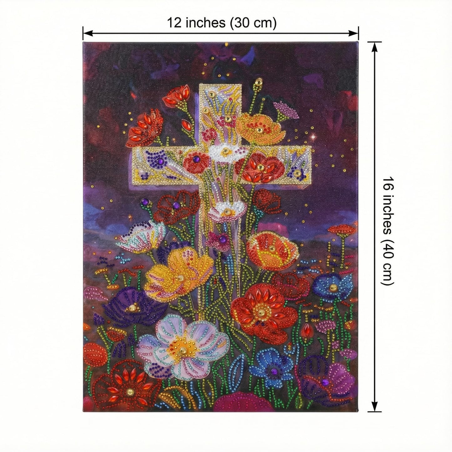 Ludeanetti Framed Diamond Art Kits for Adults,Floral Cross,12x16'' Pre-Stretched Canvas Religious Wall Decor,5D Gem Painting Christian Teacher Appreciation Gift,Ready to Hang