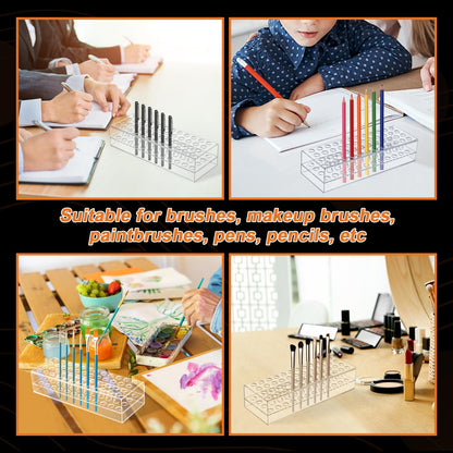 HESHUYU Acrylic Pen Display Holder - 48-Slots 12mm Stand for Art Paint Brush, Makeup Brush - Clear Pencil Display Rack for Desk