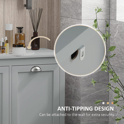 Tilt-Out Laundry Sorter Cabinet, Gray - Bathroom Floor Cabinet, Two-Compartment Hamper Organizer