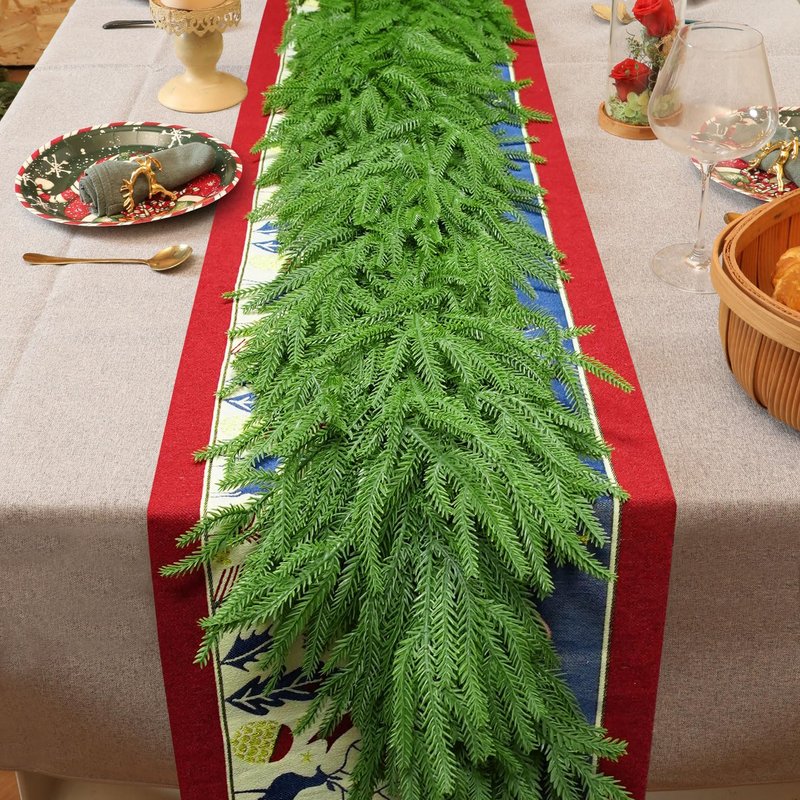 24 FT (4 * 6FT) Christmas Norfolk Pine Garland, Real Touch Dense Faux Greenery Garland for Mantle, Table, Wall, Indoor & Outdoor Christmas Decorations