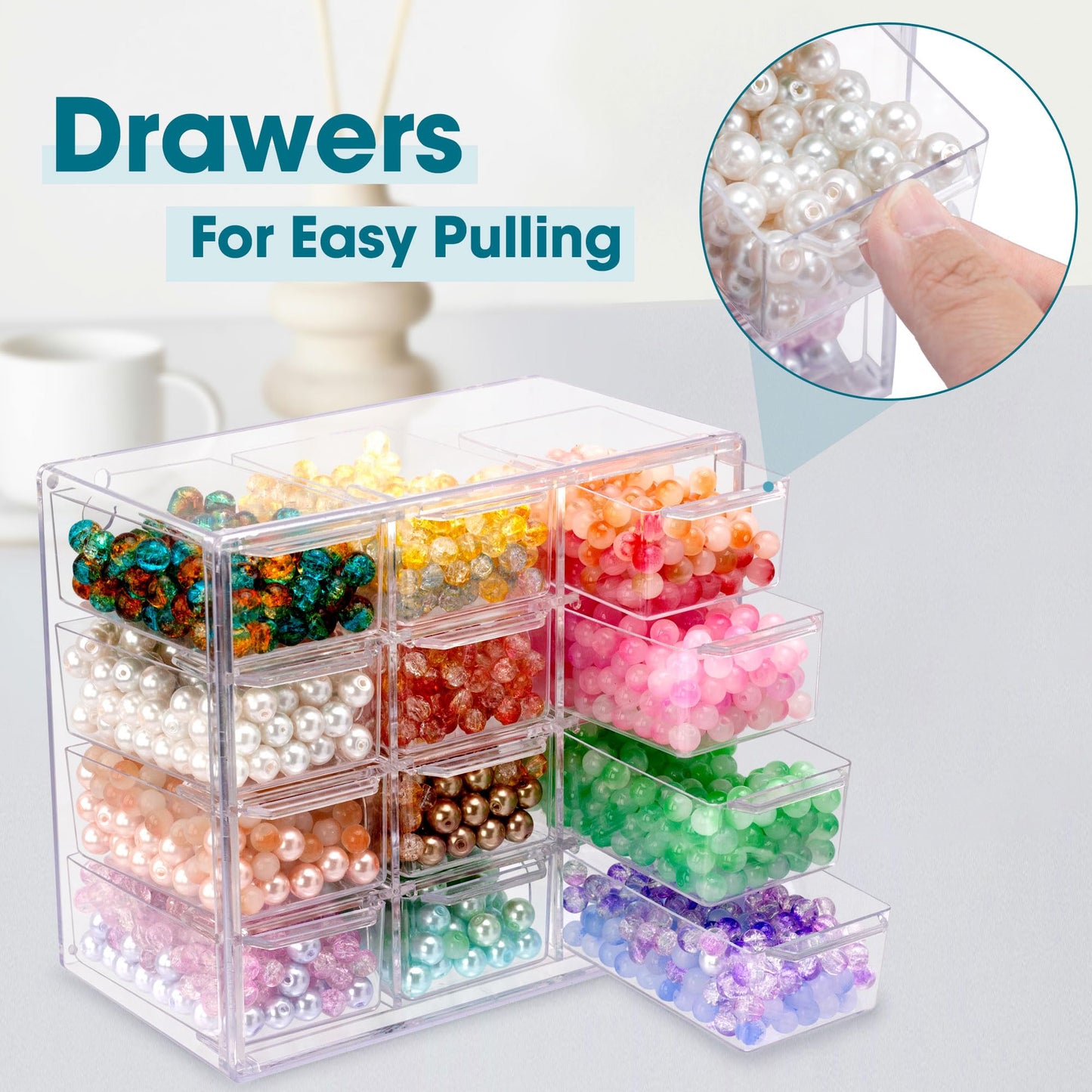 JOYMOMO Bead Storage Organizer Box with 12 Grids Clear Plastic Bead Storage Organizer (Beads Are Not Included)