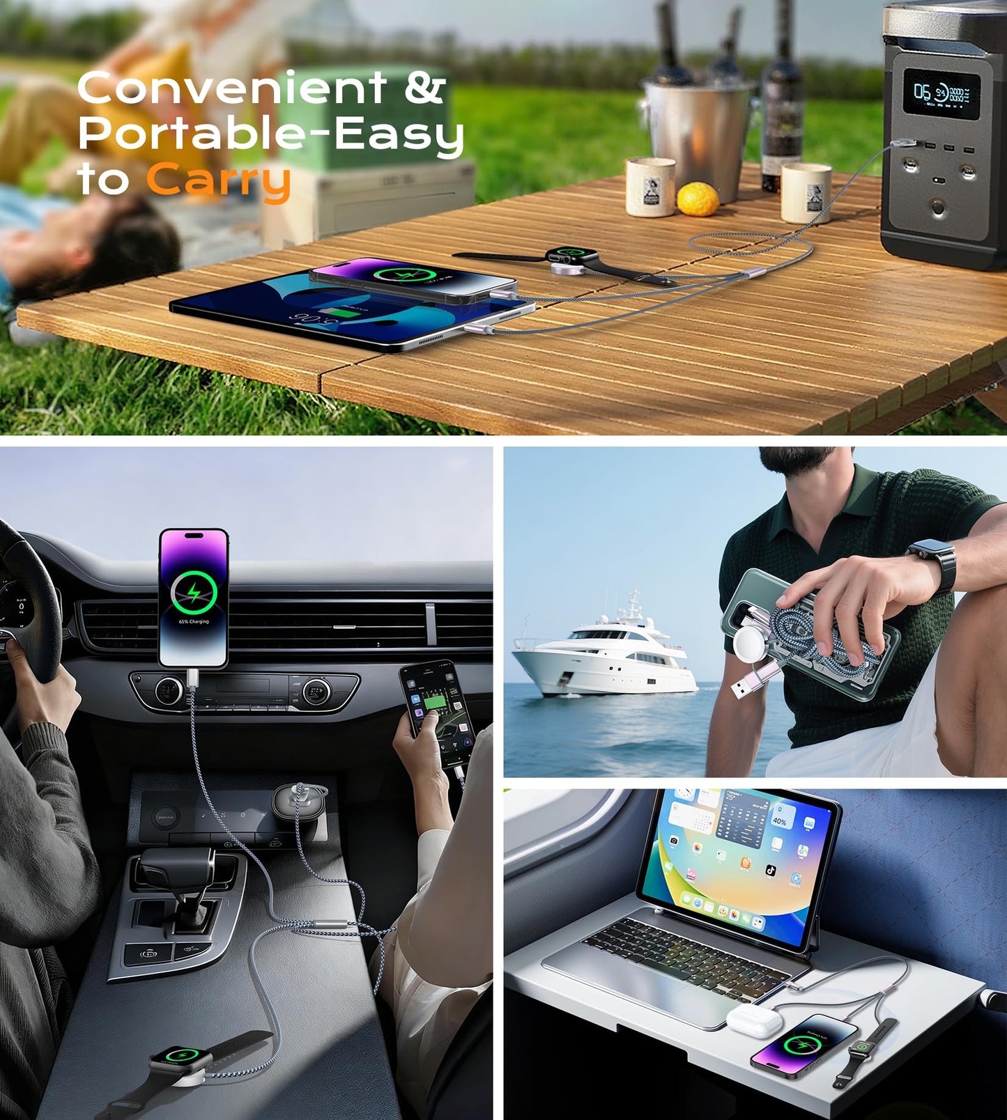 Temdan for Travel Vacation Essentials,3 in 2 USB C Cable for Apple Watch Charger/iPhone 17 Charger/Lightning,Multi Charging Cable Cord,Camping Essentials,Designed for iWatch &iPhone 16-12-5FT Purple