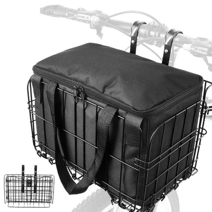 Zacro Metal Bike Basket Front Large Folding Ebike Bicycle Basket with Removable Liner Bag, Quick Release Design for Adult Women/Men Carrying Dogs, Pets, Fruit & Grocery