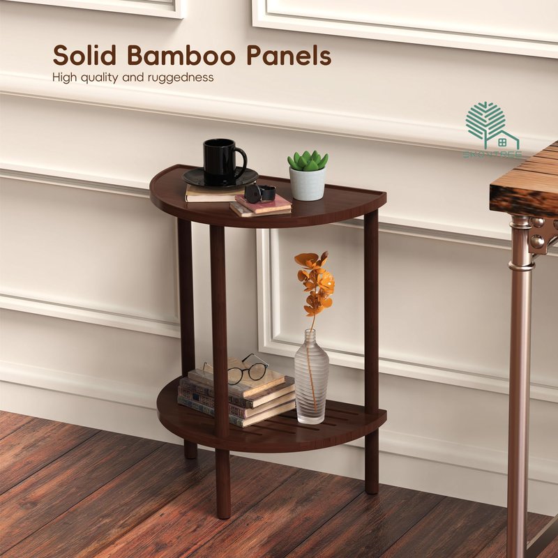 Skovtree End Table, Half Moon Side Tables, Living Room Half Round 2 Tier Tables, NightStand for Small Space in Living Room Bedroom, Couch Tables with Storage Shelf, Boho Side Table (Brown)