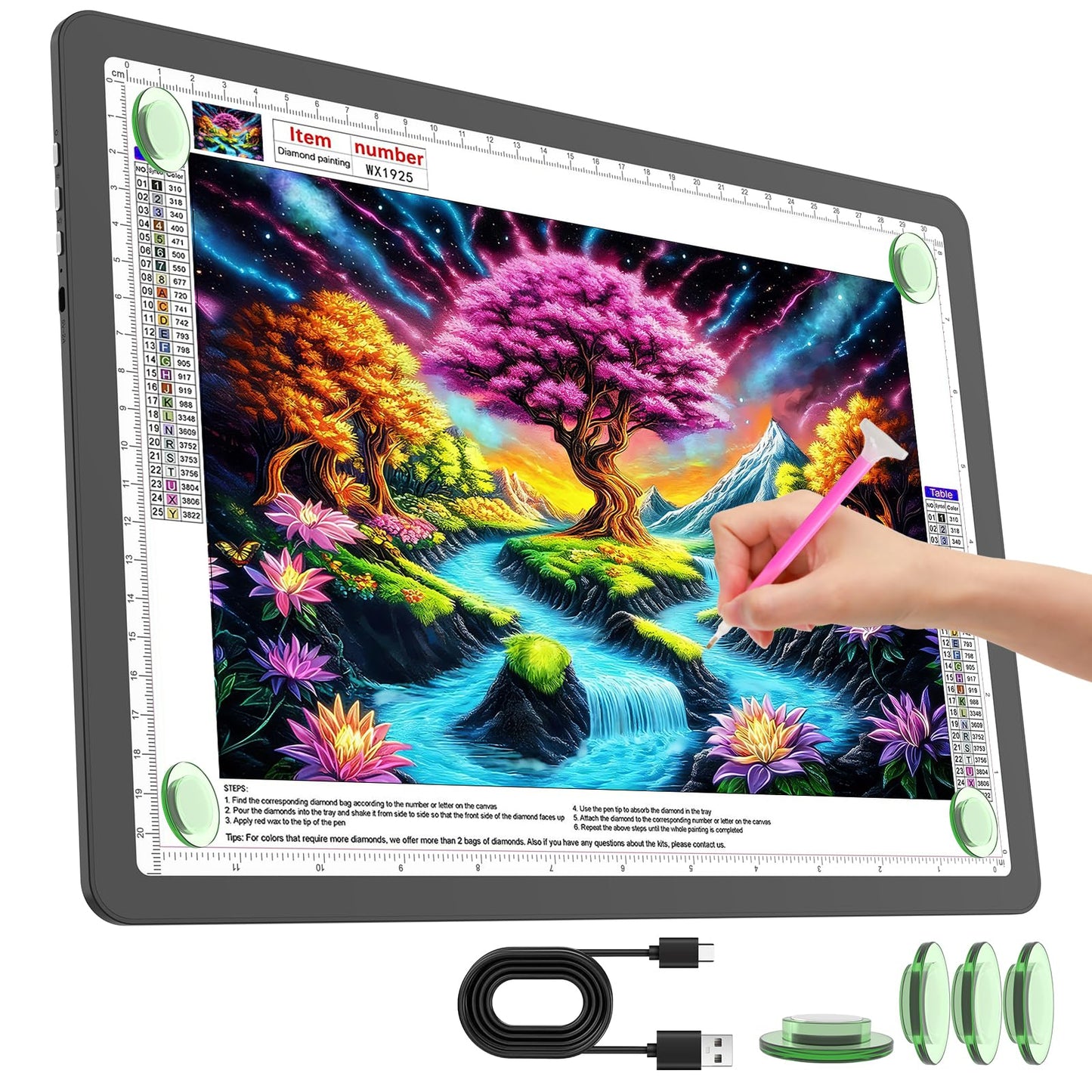 TOHETO Rechargeable A4 Light Pad for Diamond Painting, Ultra Bright Tracing Light Box for Drawing, Wireless Lightbox for Tracing and Drawing, Cordless Diamond Art Light Board for Sketching (Black)