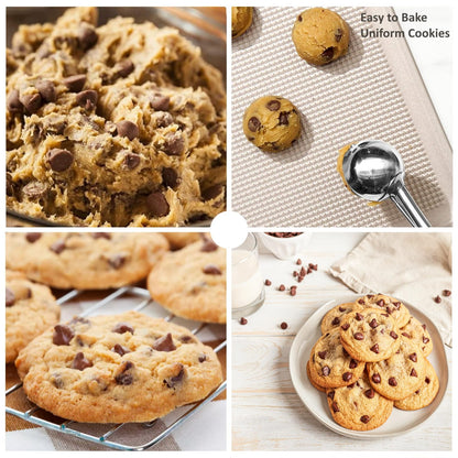 Cookie Scoop Set, 3Pcs Ice Cream Scoop, Cookie Scoops for Baking Set of 3, 18/8 Stainless Steel Cookie Scooper for Baking, Ice Cream Scooper with Trigger Release, Mint Soft Grip Cookie Dough Scoop
