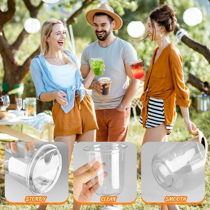 Kuihaazi 50 Pack Clear Plastic Cups with Strawless Sip Lids,16 oz Iced Coffee Cup,Disposable PET Crystal Round Bottom To Go Cup for Cold Beverage,Juice,Smoothie,Milkshake,Wedding,Party