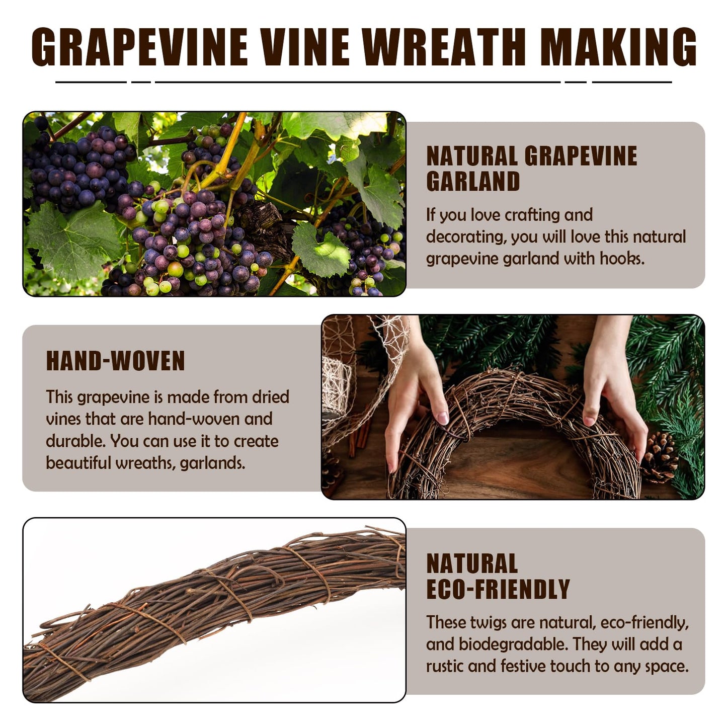 Temfmy Natural Grapevine Garland 6 FT - DIY Crafts Grapevine Vine Twig Wreath Making Supplies for Decors - 2 Pack